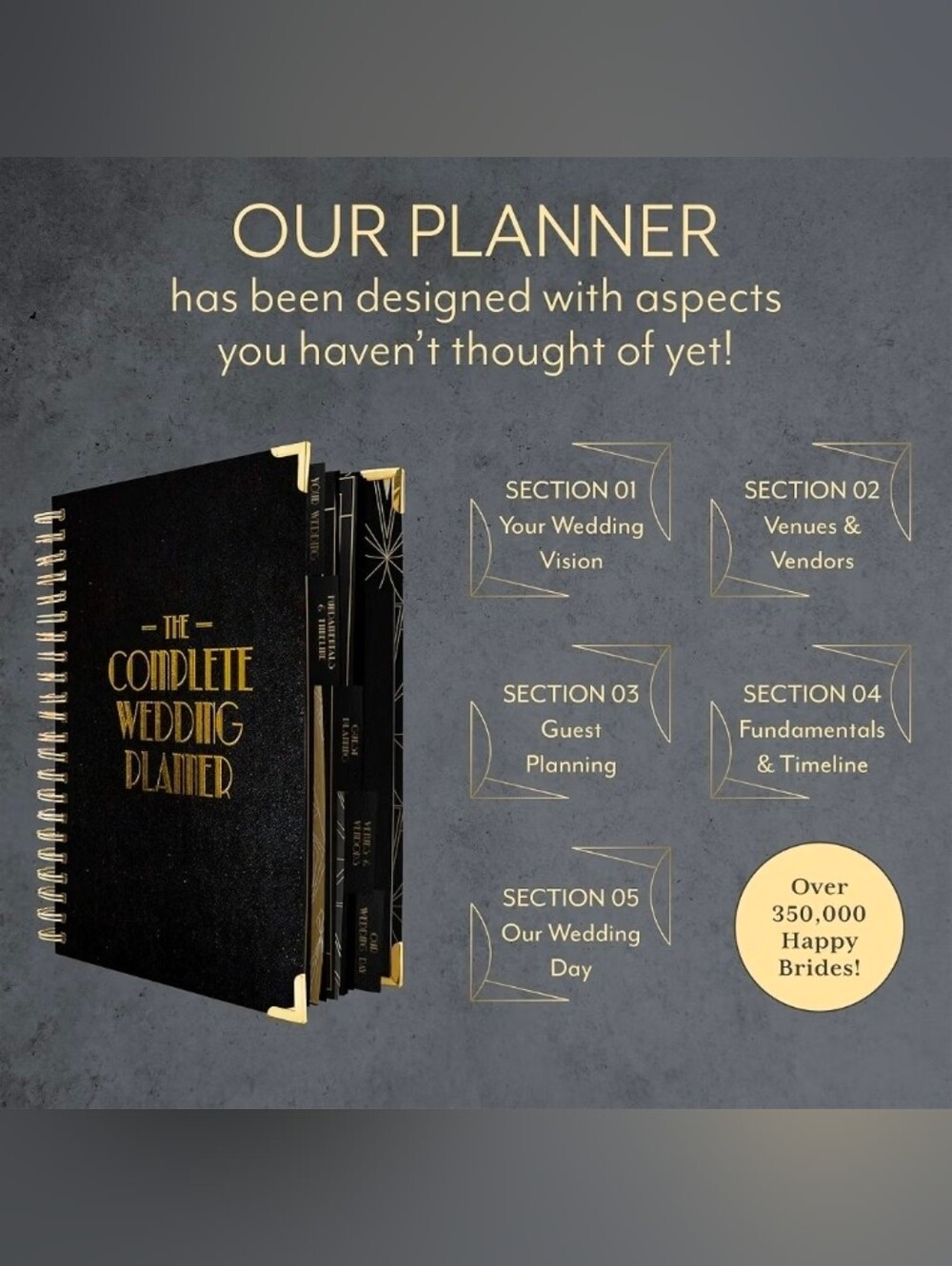 Complete Wedding Planner - Black & Gold Spiral Notebook